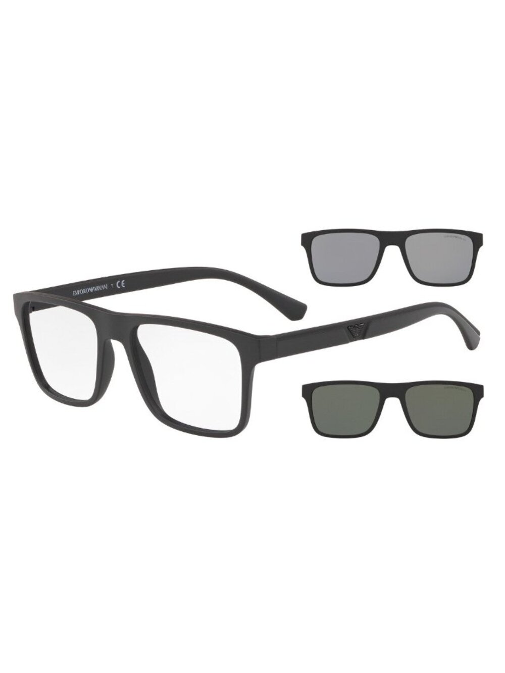 New Emporio Armani Men's Sunglasses Black Square Transparent Lens Injected Frame